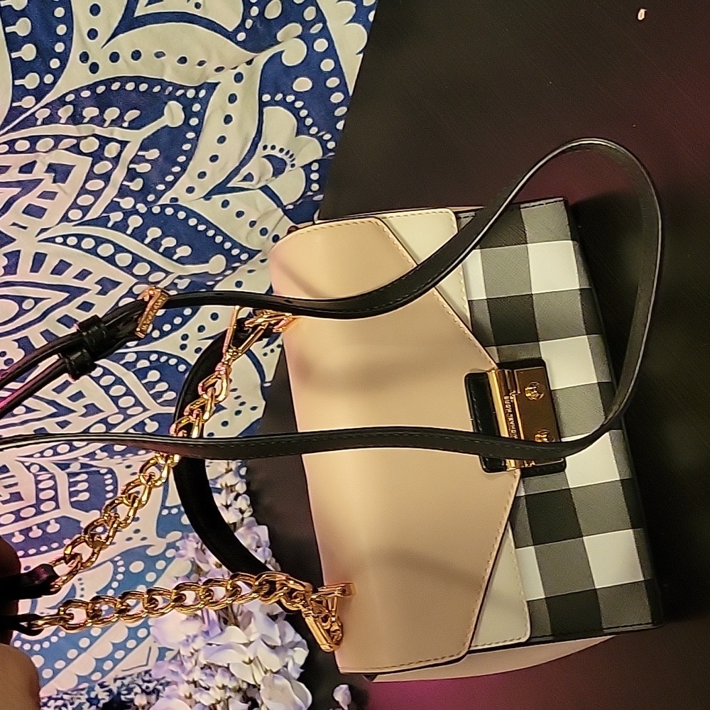 Michael Kors Black Cream Checkered Crossbody Satchel - Picture 8 of 8